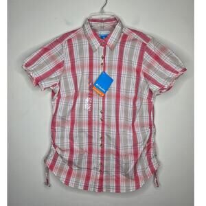 NWT Columbia red white plaid cotton blend short sleeve button down shirt - large
